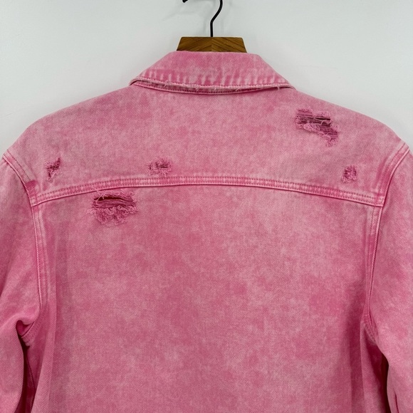 Retrofete Doreen Denim Button Down Shirt with Raw Hem in Vintage Pink Size XS - Picture 9 of 11